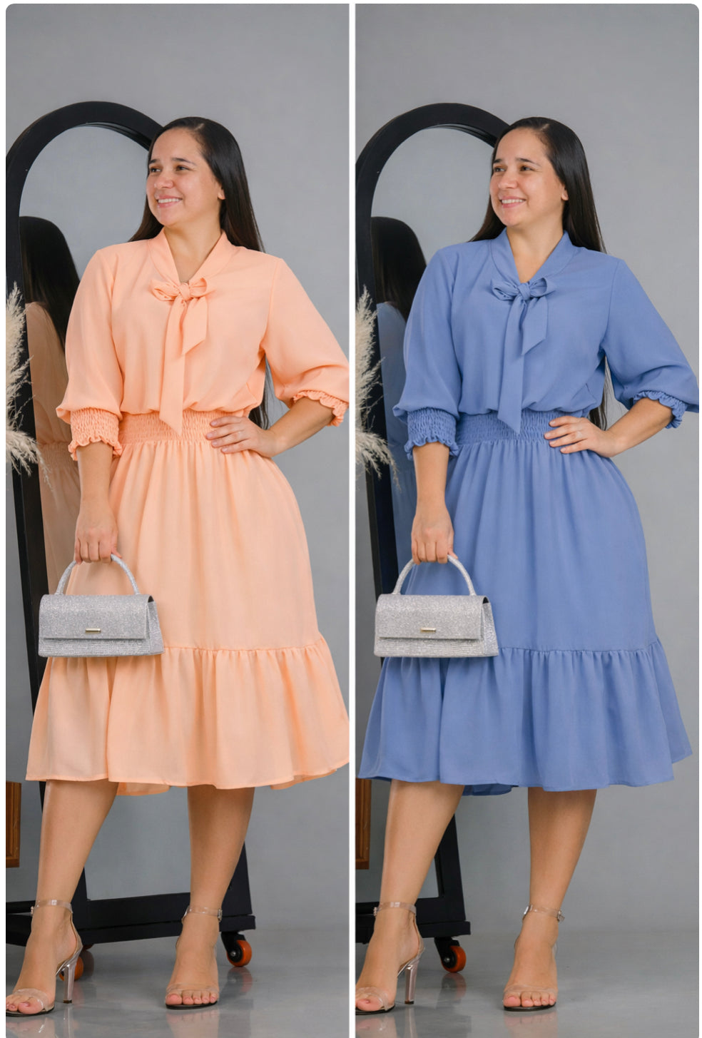 Vestido Corto Color Azul con Moño Elegante